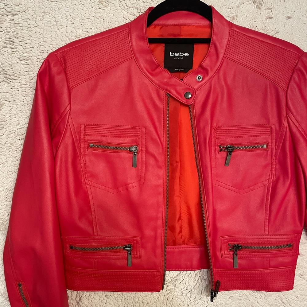 Cropped pink/red moto jacket